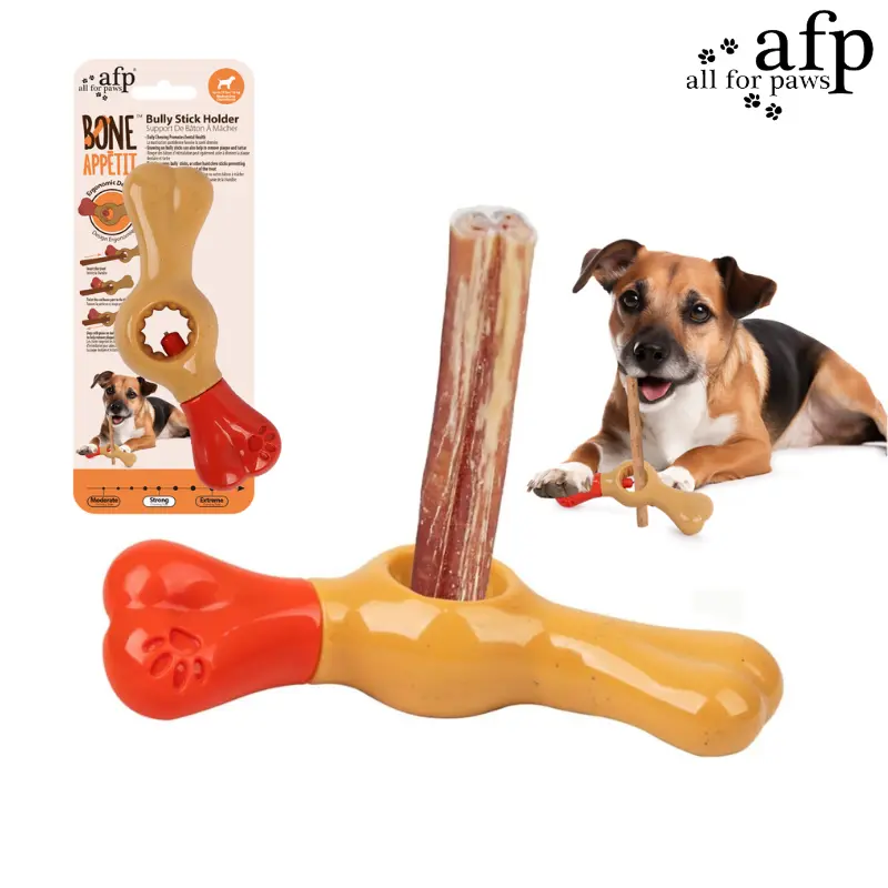 All For Paws Bully Stick Holder for Dogs Heavy Duty Chew Stick Holder Prevents Choking BPA-Free Adjustable Fit for Middle Dogs Over 20 lbs Suitable for Various Bully Sticks and Chews