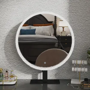 Round Crystal LED Backlit Vanity Mirror, 3 Color Lighting Sunflower Design Makeup Mirror for Bathroom