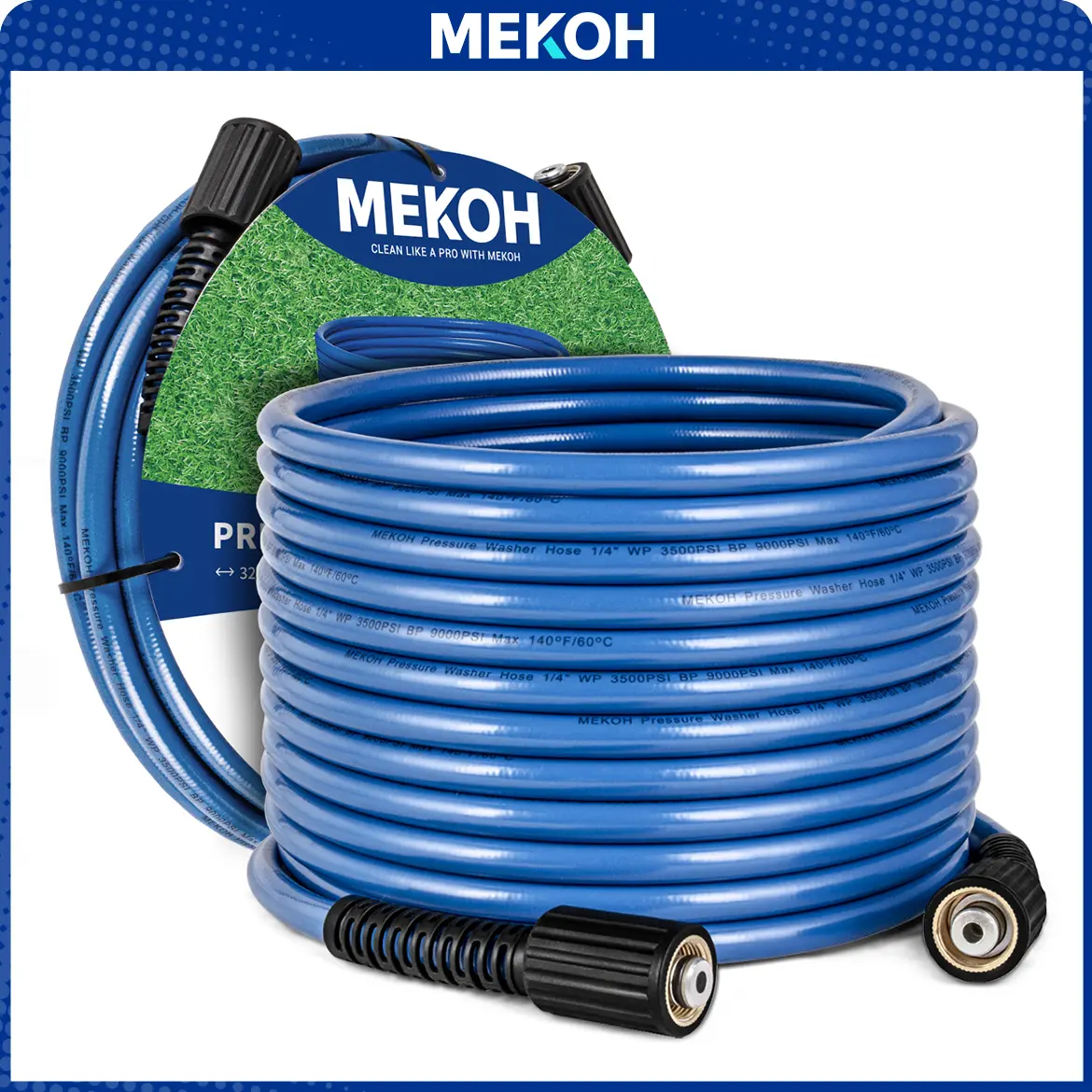 32ft Kink Resistant Pressure Washer Hose, 3500PSI 1/4" Power Washer Hose with M22 Brass Fitting, High Pressure Replacement Hose for Electric, Hose Extension for Car Wash, Patio & Garden Clean campingessentials
