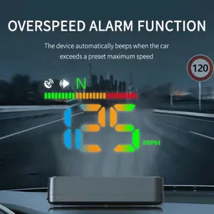Car HUD Head-up Display Universal Fit for All Models Digital Speedometer MPH LED Ambient Lighting Speed Alert ABS+PC Material 99.5x65x20mm