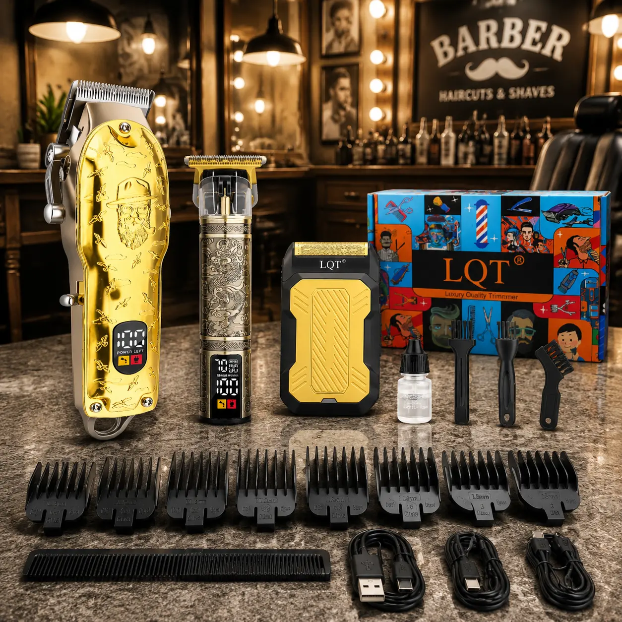 Men's Luxury 5-in-1 Cordless Professional Hair Clippers Kit - T-Blade Trimmer, Foil Shaver, Powerful Motor, LED Display, Complete Rechargeable USB Grooming Accessories (Ideal Gift), Smooth