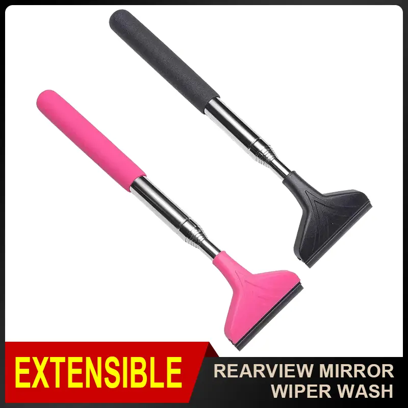 summerfinds Side Mirror Squeegee,  Car Mirror Squeegee, Retractable Car Rearview Mirror Wiper for All Vehicles, Universal Automotive Accessories(Black/Pink)，car squeegee，small squeegee，mini squeegee Car Windshield Cleaner Car Cleaning Supplies