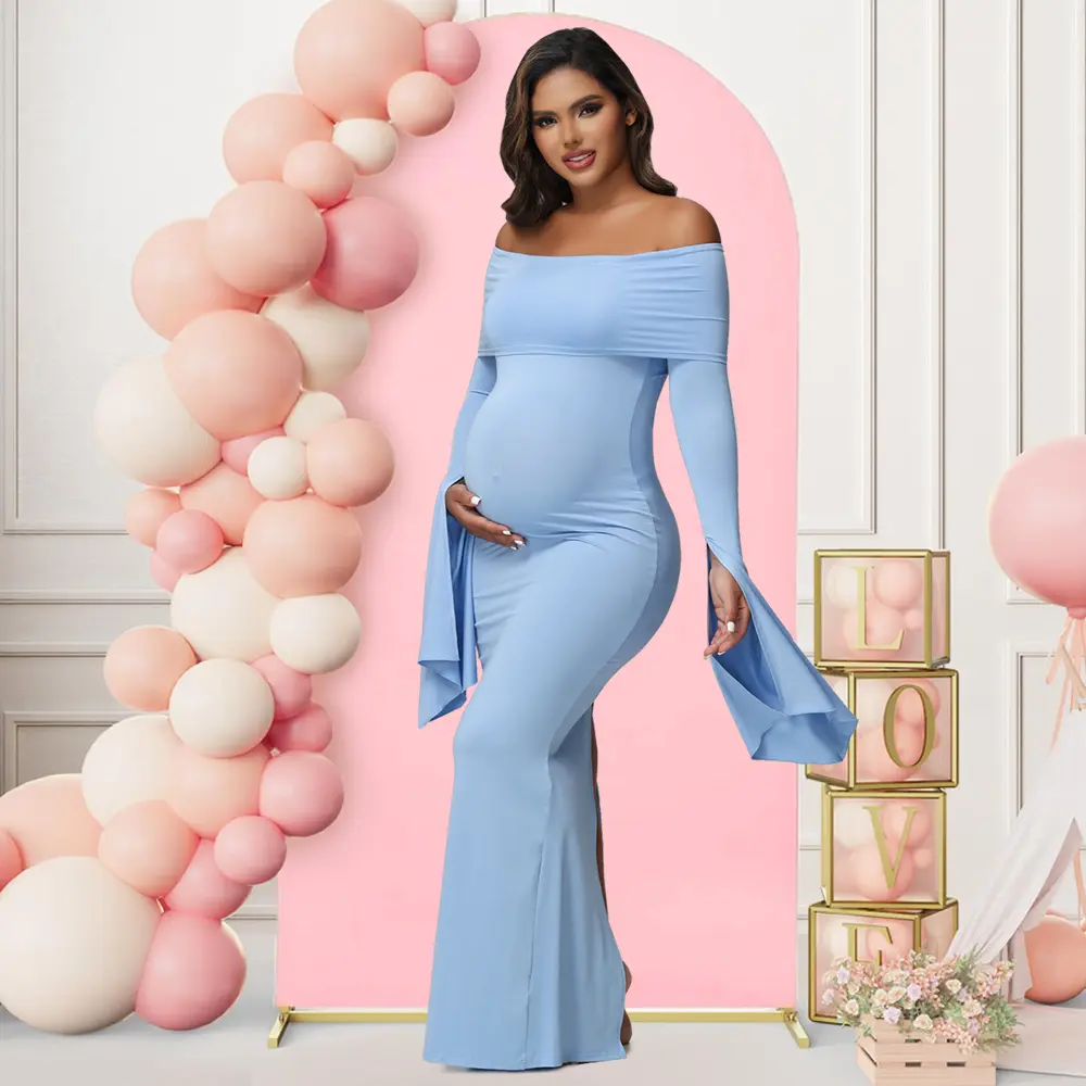 Maternity Elegant Off-Shoulder Dress Pregnancy Bodycon Long Dresses for Baby Shower Photoshoot Party,Maternity Clothes, Maternityclothes, Baby Shower Dresses