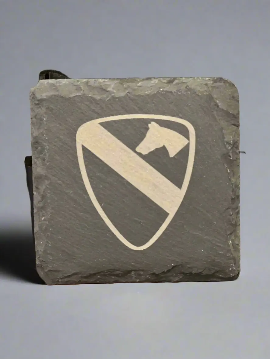 4" Square Slate Coaster Set with Holder - Laser Engraved Military Command Design - Non-Slip Pads for Protection - Ideal Gift or Personal Use