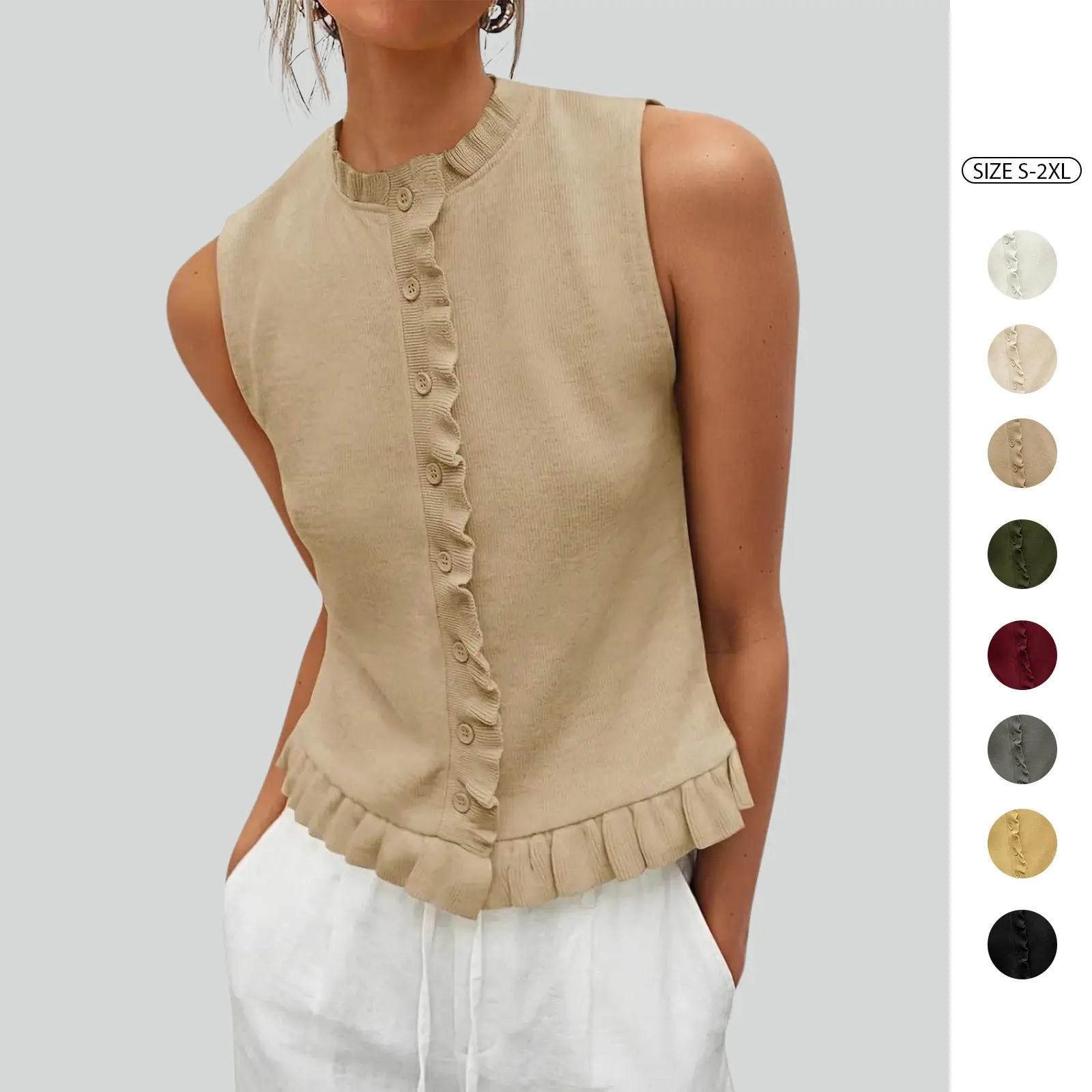 Imily Bela Womens Sleeveless Sweater Vest Ruffle Button Down Knit Tank Top Summer Trendy Going Out Vest Tops