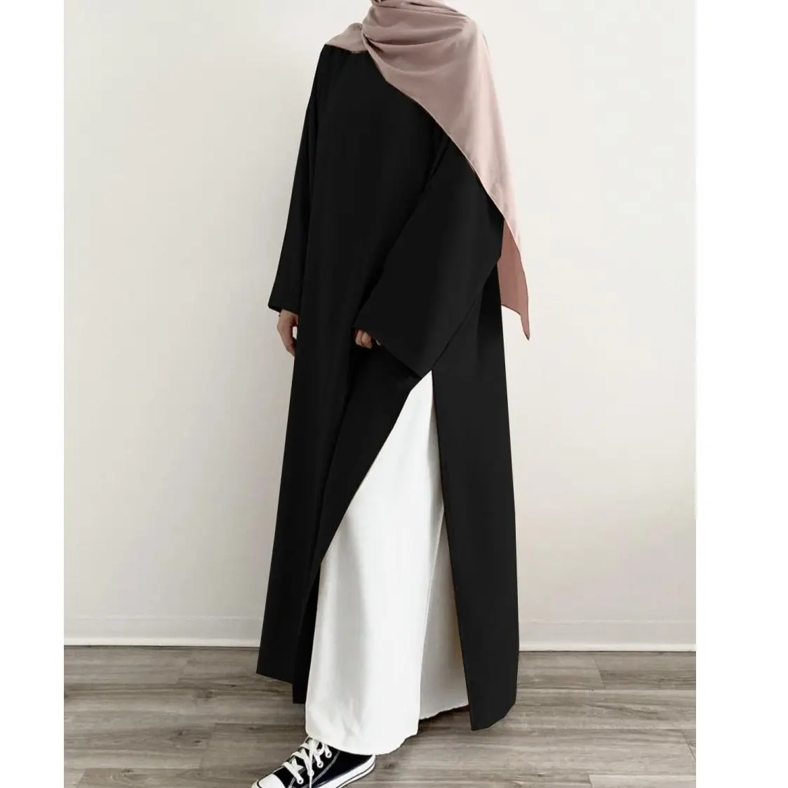 Modern Minimalist Abaya for Women, Elegant Solid Maxi Dress with Side Slit, Breathable Hijabi Fashion for Daily Wear, Modest Fashion, Casual, Side Slits, Abaya Fashion