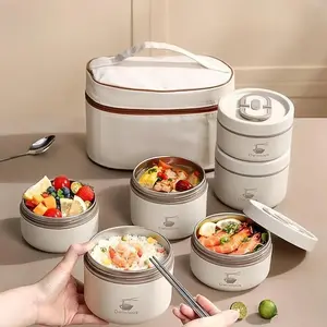 Large Capacity Stainless Steel Lunch Box with Lid & Cutlery & Bag, 1 Set Portable Reusable Insulated Bento Box, Lunch Container for School & Camping