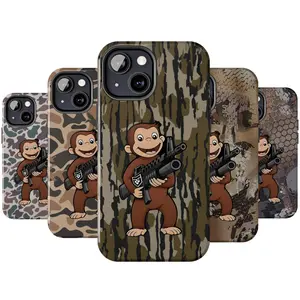 Machine Gun Curious George Monkey Camo Phone Case Aesthetic  -Durable, Shock Absorbing and Stylish Protection -Compatible with iPhone 17,16, 15, 14, 13, 12, 11, Plus, Pro,Pro Max, Perfect birthday gift for friends.