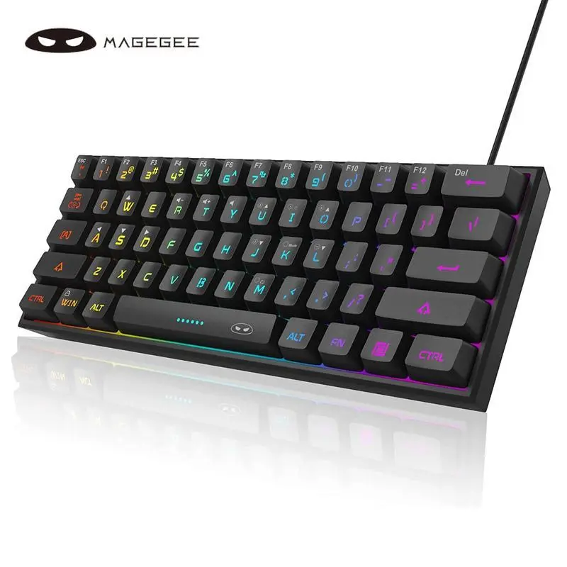 Magegee TS91 Mini 60% Gaming Keyboard RGB Backlit 61 Key Ultra Compact Membrane Ergonomic Waterproof for PC MAC PS4 Xbox ONE Black