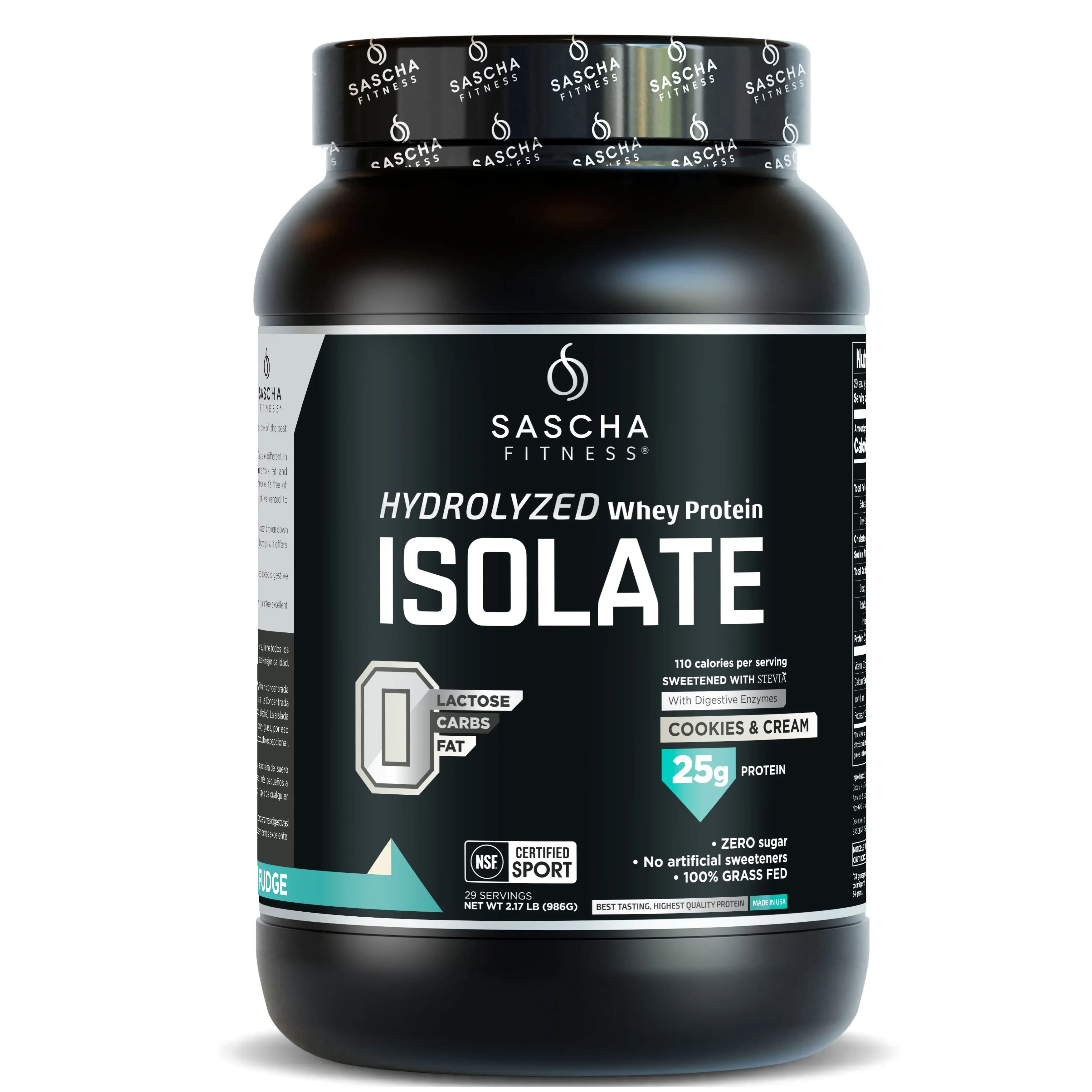 SASCHA FITNESS Hydrolyzed Whey Protein Isolate Supplement, Cookies & Cream Flavor SASCHA FITNESS Hydrolyzed Whey Protein Isolate Supplement, Cookies & Cream Flavor