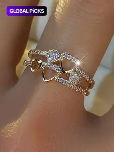 Mother's Day Gift, Women's Rhinestone Decorated Heart Design Ring, Fashion Heart Jewelry for Engagement & Wedding Anniversary Gift