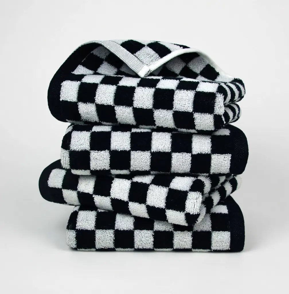 Nurex 4-Piece Black and White Checkered Absorbent Cotton Hand Towel Set (13"x29") - Modern Farmhouse Home Decor, Gym Use, Ideal Adult Gift for Birthdays/Housewarmings, Bathroom Kitchen Household Products Towel Sets for Pools, Rectangular