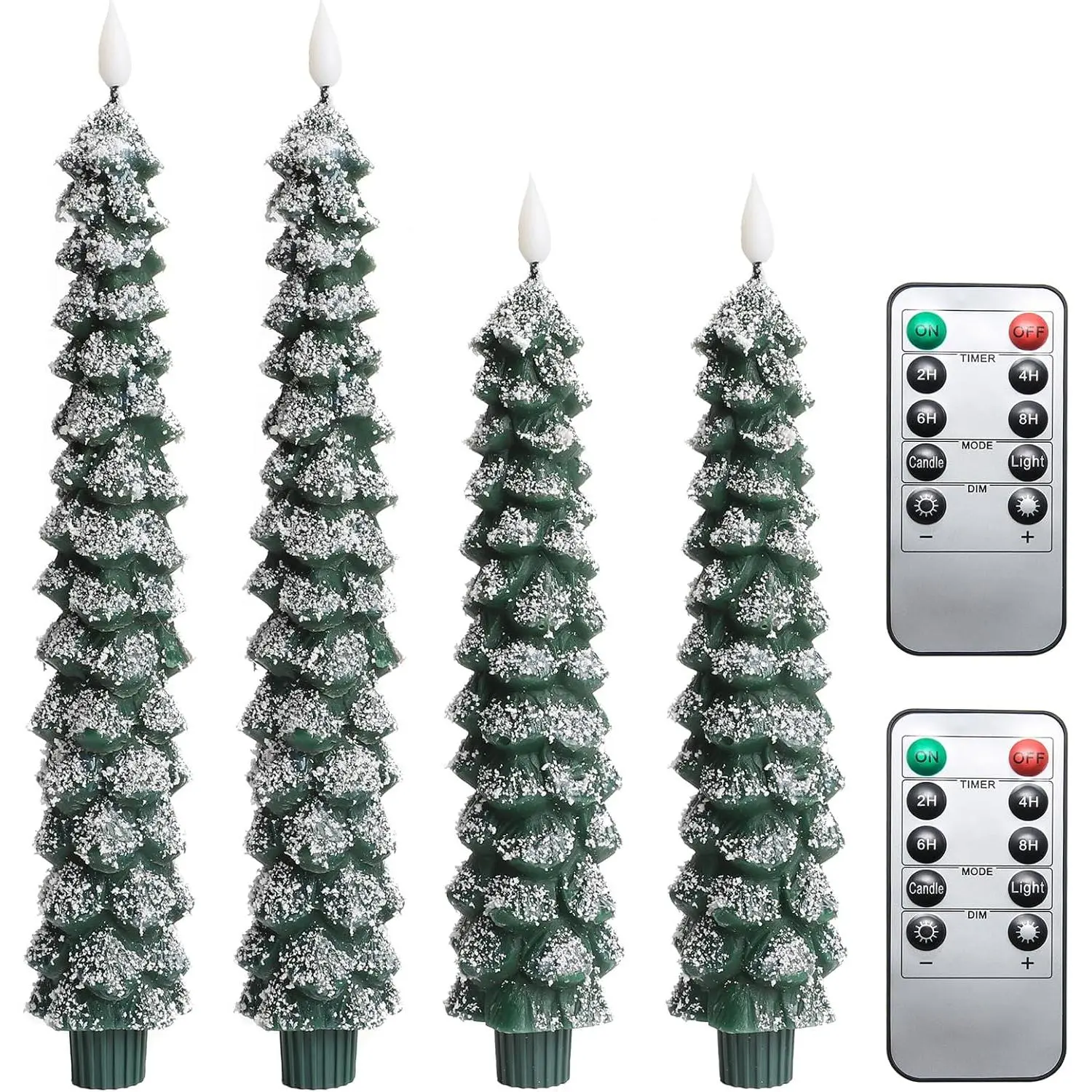 4 count Flameless Taper Candles, Christmas Tree Candles with Remote,  Operated Candlesticks, Flickering LED Window Candlelights Real Wax Christmas Candlesticks H9.45,11.4"Green