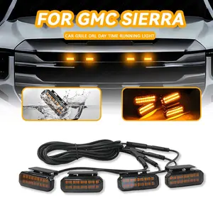 GMC Sierra LED Front Grille Light Amber 12V Daytime Running Lamp ABS PMMA Yellow Shell for RAM 1500 Pickup Off-Road Clamp-On Installation Set