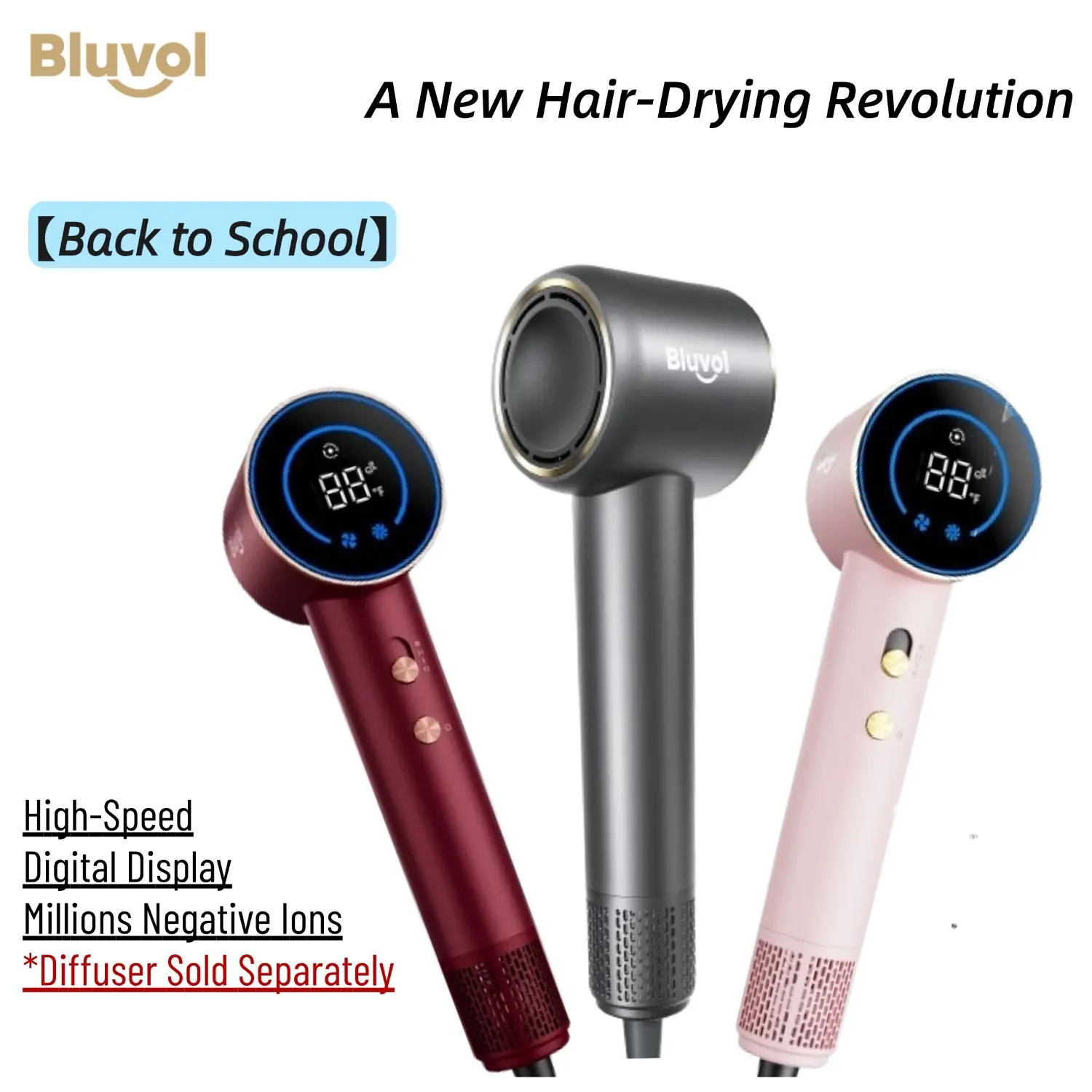 【BackToSchool】Bluvol by Fanttik Travel Hair Dryer, High Speed lonic AquaGlow Tech Blow Dryer with HD Display, Magnetic Concentrator, Brushless Motor - Formely FanttikSolo AURA H10 APEX, Summerhairstyles,dorm essentials,back to school,back to school haul