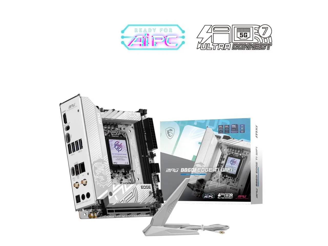 MSI MPG B860I EDGE TI WIFI White Motherboard, Mini-ITX - Supports Intel Core Ultra Processors (Series 2), LGA 1851 - 110A SPS VRM, DDR5 Memory Boost (8600+ MT/s OC), PCIe 5.0 x16, M.2 Gen5, Wi-Fi 7, 5G LAN