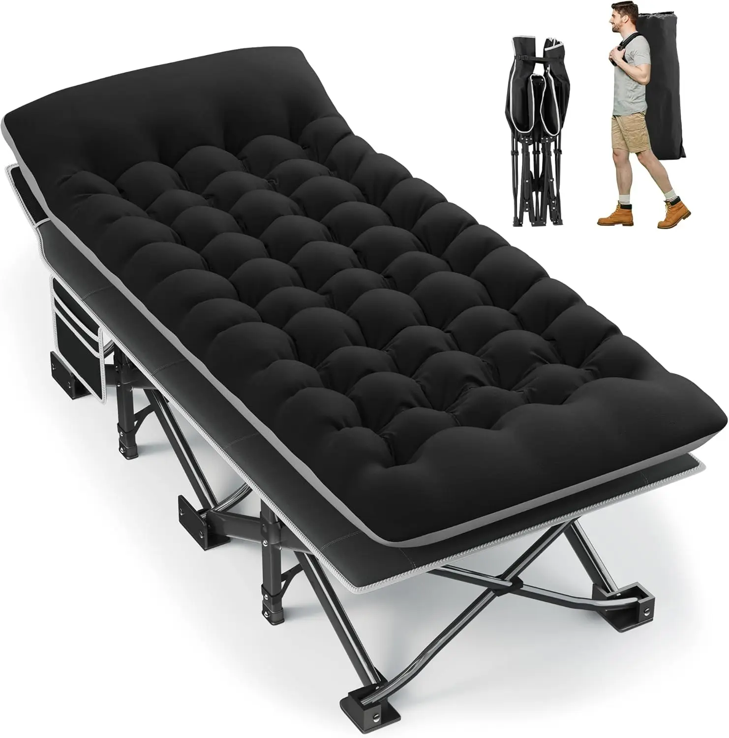 Dragosum Portable Camping Cot, 32" Extra Wide Camping Cots for Adults with Thick Mattress, Heavy Duty Sleeping Cot Holds Up to 600LBS, Cots for Sleeping, Rv, Beach, Patio, Office Naps