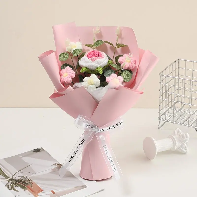 Handmade crochet bouquets, Handmade Knitted Rose, 1 artificial bouquet, Artificial Fiber Flower, knitted yarn flowers as Valentine's Day, Mother's Day, birthday gifts, home decoration, party decoration, fruits, decorative bouquets