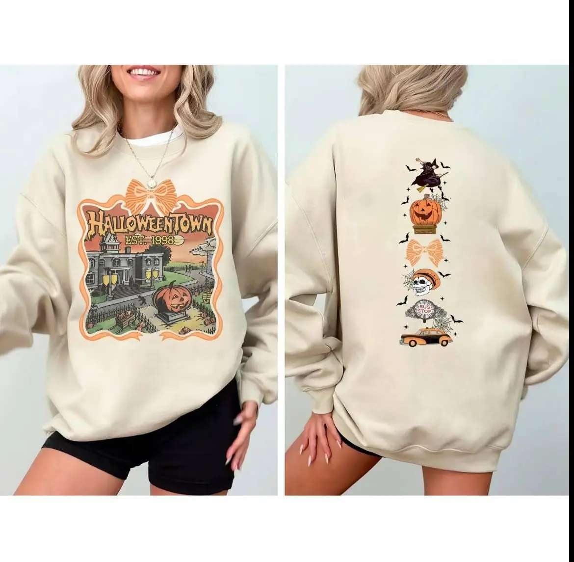 Vintage Halloweentown Graphic Sweatshirt, 90s Retro Halloween Crewneck, Spooky Season Pullover, Est 1988 Style Halloween University Shirt for Women & Men