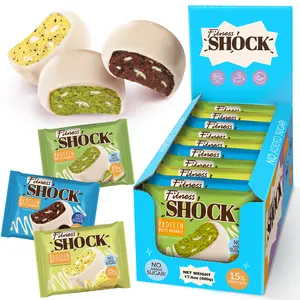 FitnesShock White Chocolate Protein Brownie 10-Pack Variety Pistachio, Cookies & Cream, Lemon Poppy | 0g Added Sugar | Soft-Baked Almond Flour Dessert (240 Cal)