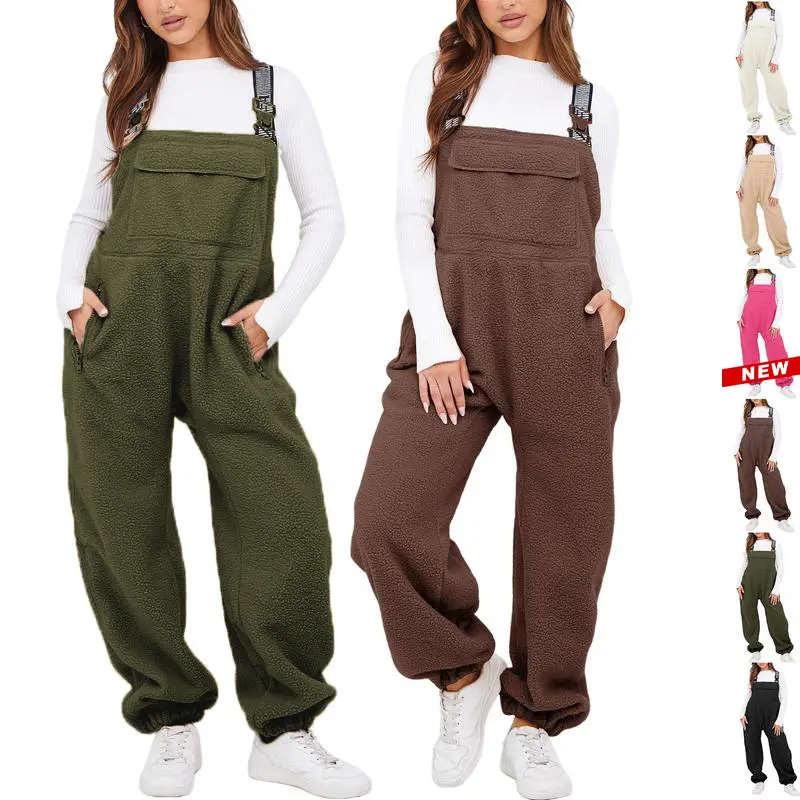 Naeduo Women's Lady Athletic Plush Fleece Overalls - Fitted Below-the-Knee Bib Jumpsuits with Adjustable Suspender Straps, Warm Fabric for Winter Ski, Casual, Holiday Wear, Cute, Korean, Soft, Zip, Strappy, Sports, Windproof Fabric