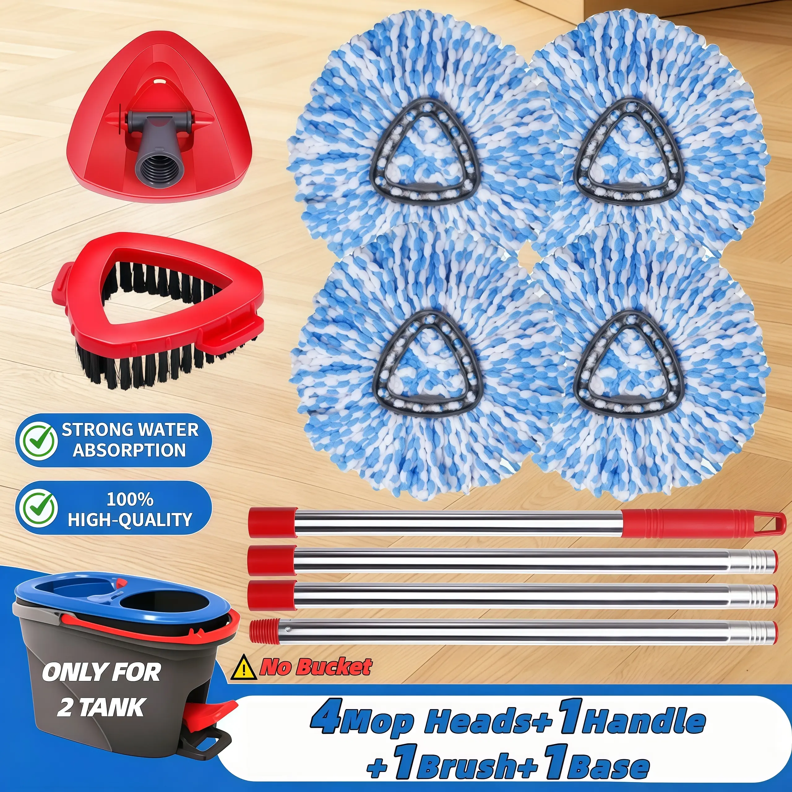 Microfiber Mop Pads Sets - Straight Dust Duster Cleaning Supplies, Spin Mop Replacements with Brush, Compatible with RinseClean 2-Tank System, Machine Washable Reusable for Sealed Hardwood, Tile Floors, Dust Duster Mops