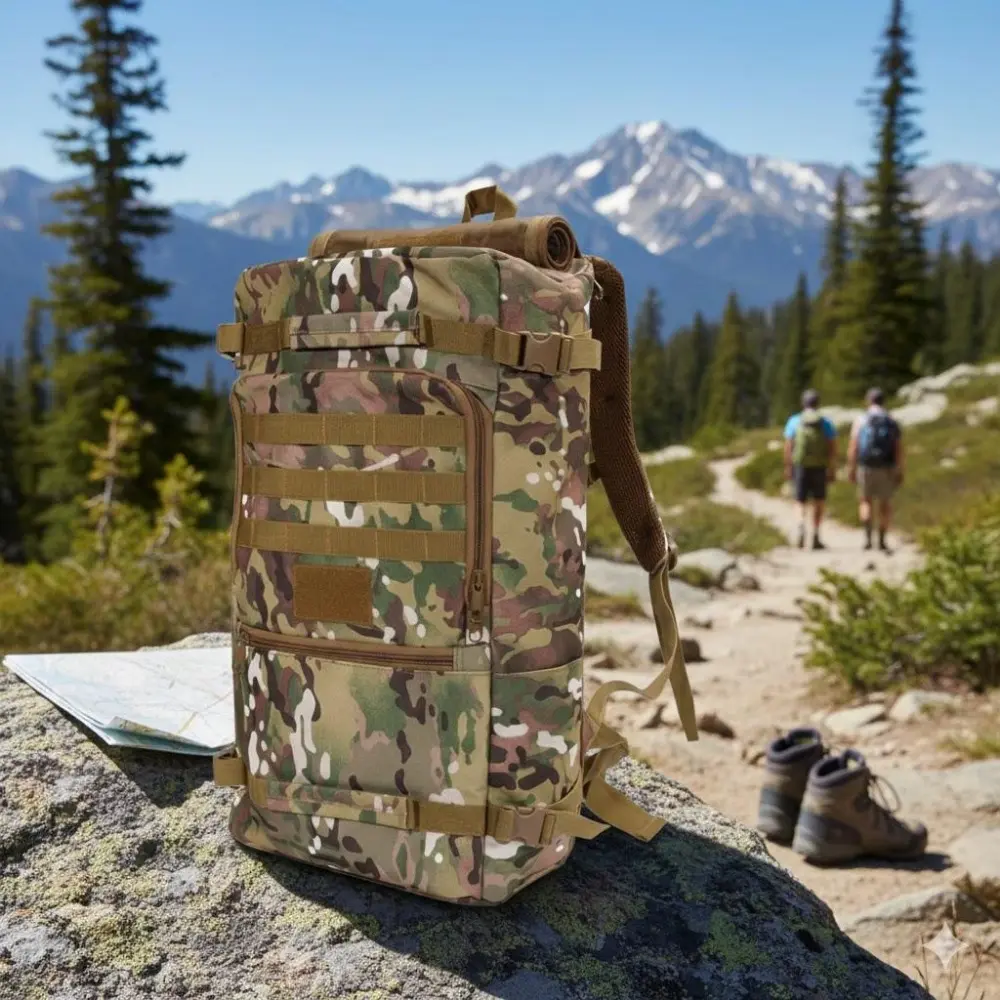 50L Tactical Backpack: Water-Resistant Nylon, Versatile Carry Options, Multiple Attachment Points, Sleeping Bag Compartment, Hydration Port, Adjustable Straps, Ergonomic Design for Hiking & Camping, Hiking Trekking Rucksack