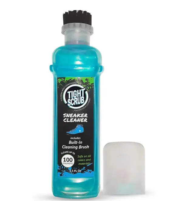 Shoe Cleaner with Brush On the Bottle - Clear for Sneaker, Adidas, Canvas & Leather Shoes - Removes Dirt, Grass Stains and Mud - Tight Wipes