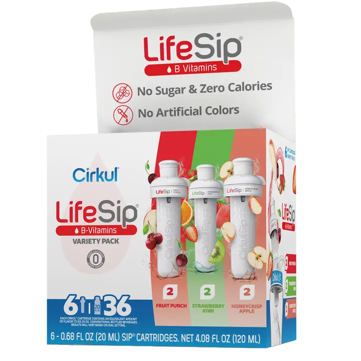 LifeSip® 6-Pack Fruit-Infusable Kitchen Drinkware Accessories Set - 2 Fruit Punch, 2 Strawberry Kiwi, B Vitamin-Enriched for Drinking Use