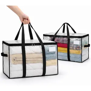2-Pack Comforter Bags with Zipper and Handles (90L) - Large Moving Bags 27" Duty, Waterproof Bags for Moving, Foldable for Bedding,, Closet & College Dorm