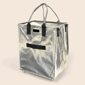 (Medium) Reusable Nylon Fabric Folding Grocery Bag on Wheels, Foldable Rolling Tote, Water-Resistant Reusable Shopping Bags Carrier, Carries Up to 90 lbs Shopping Trolley, Compact Zipper Clouser Shopping Carts for Trips, Laundry home essentials outdoorfun