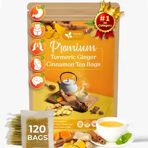 【FreshDrinkUS】 Turmeric Ginger and Cinnamon Tea, 100% Natural, Anti-Inflammatea. 100% handmade, Eco-conscious Tea Bags. No Sugar, No Caffeine, No Gluten, Vegan.
