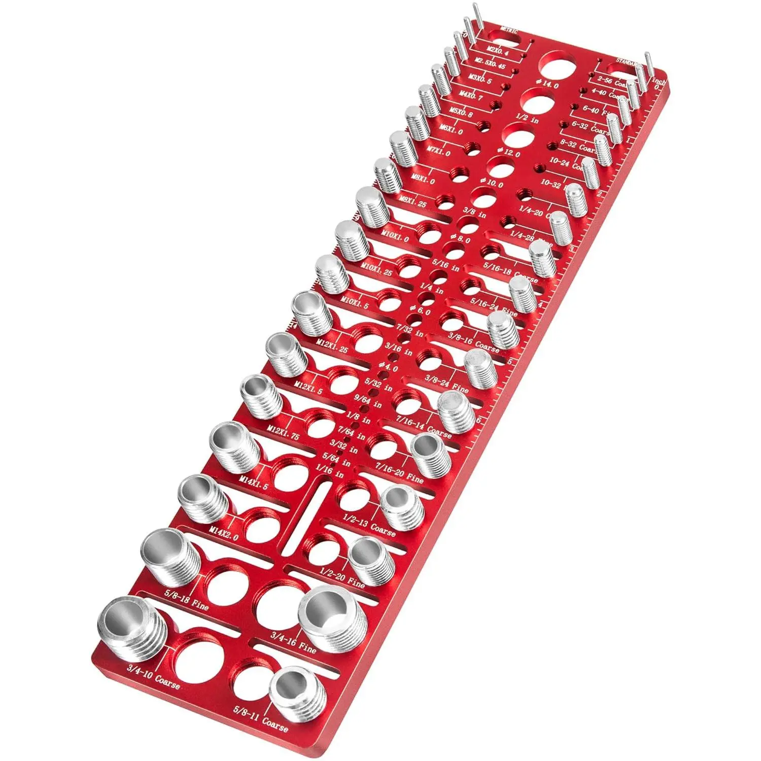 57-Piece Hex Nut and Bolt Thread Checker - 21 Standard Gauges, 17 Metric Thread Identifiers, 19 Drill Tools for Inch & Metric Screw Measurement, Anodized Aluminum 6061, Laser-Engraved Markings, Hanging Hole, DIY Toolkit Essential