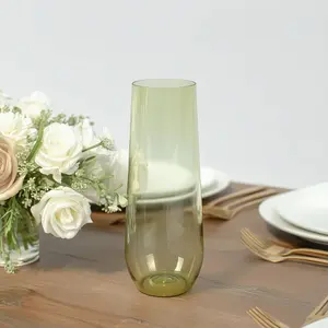 12 Pack Plastic Champagne Glasses in Transparent Dusty Sage Green, Reusable Lightweight Champagne Flutes 9oz