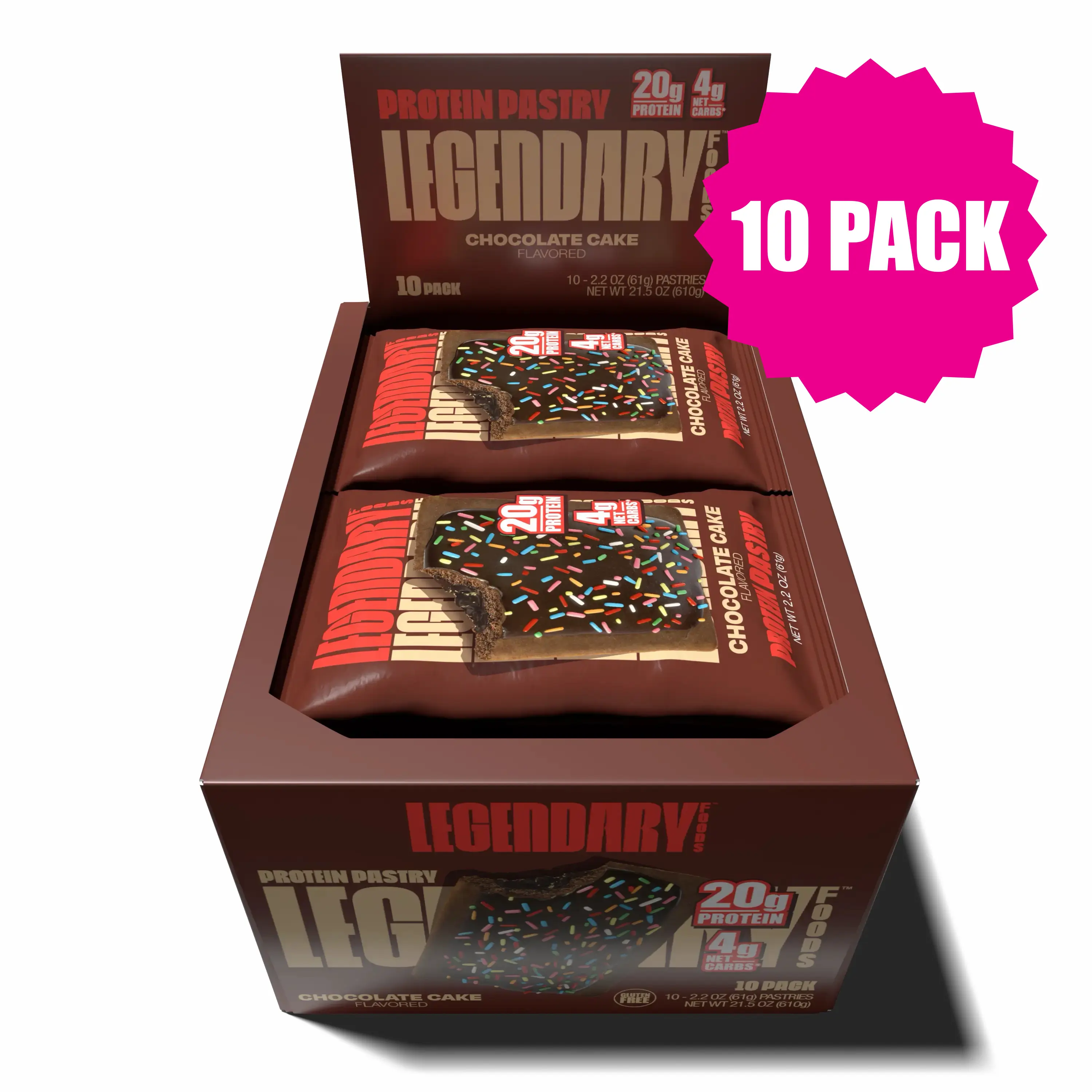 Legendary foods Decadent Chocolate Cake Protein Pastry 20g Protein 4g Net Carbs Gluten Free Keto Friendly Snack Dessert - 10 pack