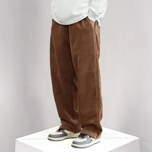 Teen Boys Solid Color Corduroy Pants Abrasion Resistant Straight Leg Casual Long Pants for Everyday Wear