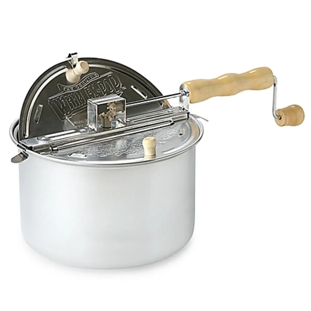 Wabash Valley Farms 24004DS Whirley-Pop Popcorn Popper for Popcorn Lovers - 16.5x8x9.5" Hand-Assembled Specialty Kitchen Appliance, Metal Gears Aluminum Build, Patented Stirring Mechanism, Manual Crank, Less Oil, Anti-Sticking Design