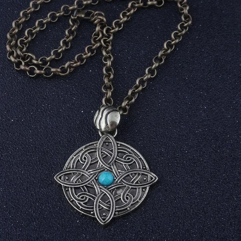 Ancient Scroll 5: Aged Black Valley Silver Amulet Necklace, Retro Celtic Pendant, Game Cosplay Accessory, Unisex Gift