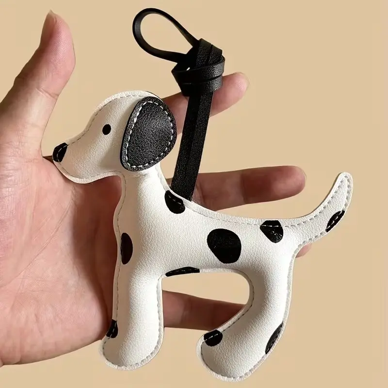 Trendy Spot Dog PU Leather Keychain, Handmade Cute Cartoon Puppy Bag Charm, Miu Style Pendant, Spot Dog Keychain
