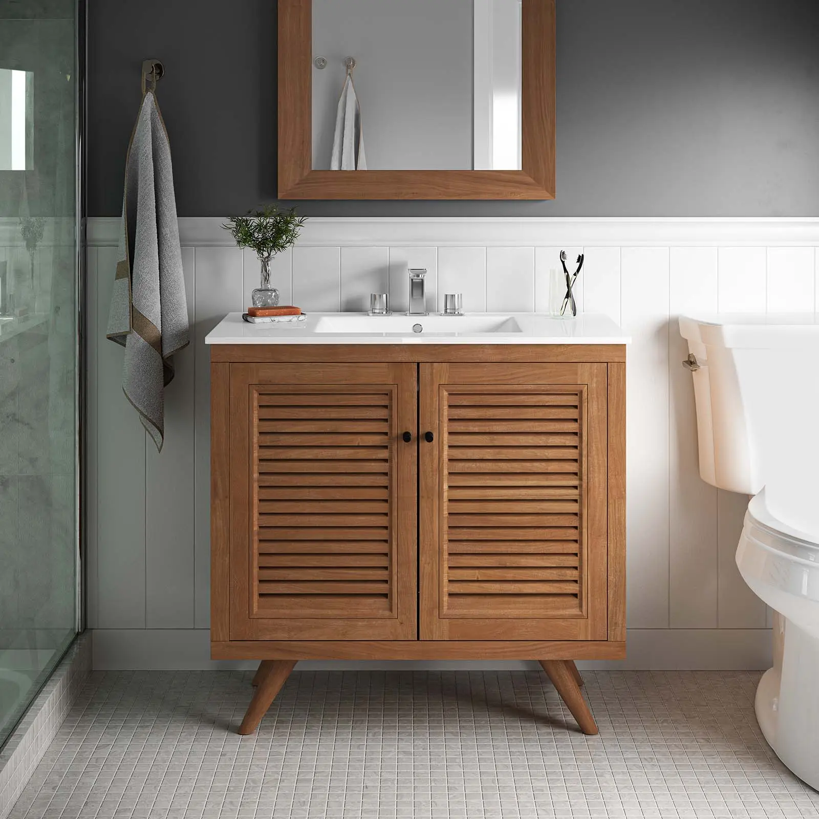 Modway Birdie 36" Teak Wood Bathroom Vanity Cabinet (Sink Basin Not Included) in Natural