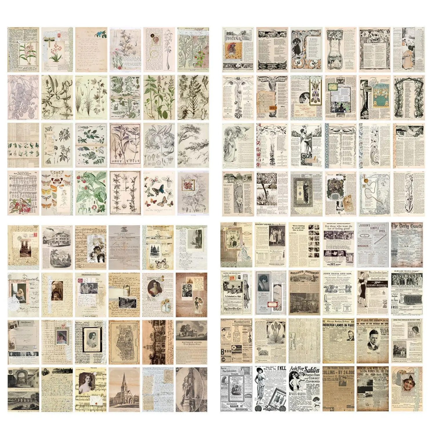 Rustic Texture Vintage Craft Paper (96 Pieces, 17x12 cm) - Assorted Designs Scrapbooking Supplies with Cards, Maps for Wall Collage Decor, Home Improvement Wallpaper & Wall Trim