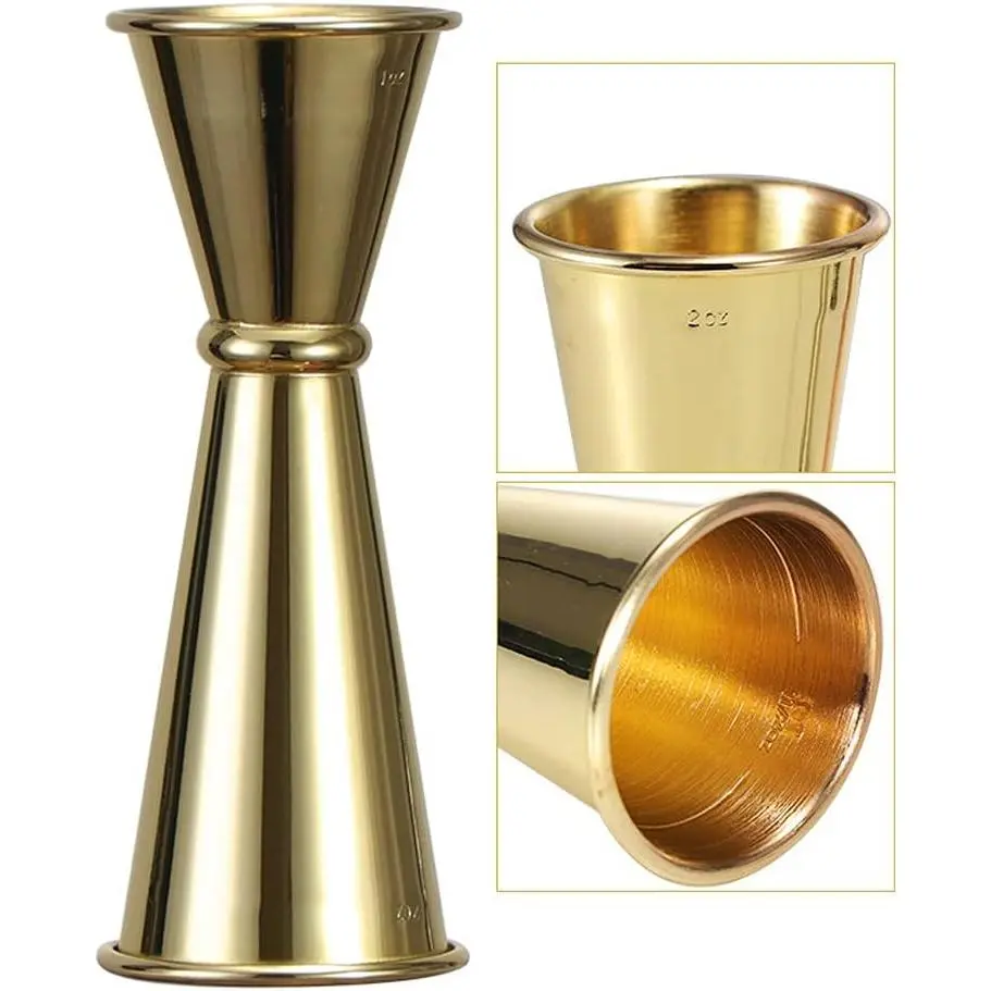 1 Pack Double Cocktail Jigger, Stainless Steel Bar Jiggers with Measures, 2 oz/1 oz Jigger for Bartending, Bar Tools for Bar Home Party, Bar Measuring Jigger (Gold)