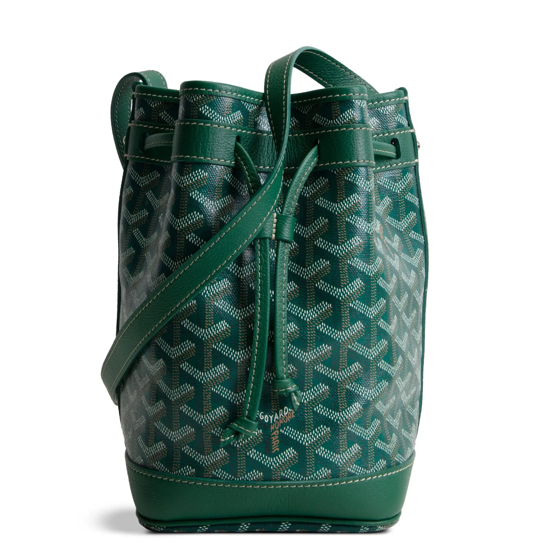 Pre-owned Goyard Goyardine Canvas with Calfskin Leather Trim Crossbody Bags Goyardine Petit Flot Bucket Bag Green