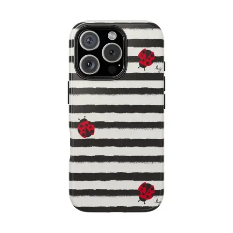 Cute Stripe Ladybug Protective Polycarbonate Phone Case for iPhone 14 ProMax - Wireless-Friendly, Shockproof Rubber-Plastic Cover, Smartphone Accessory for Women, Durable Cellphone Accessory