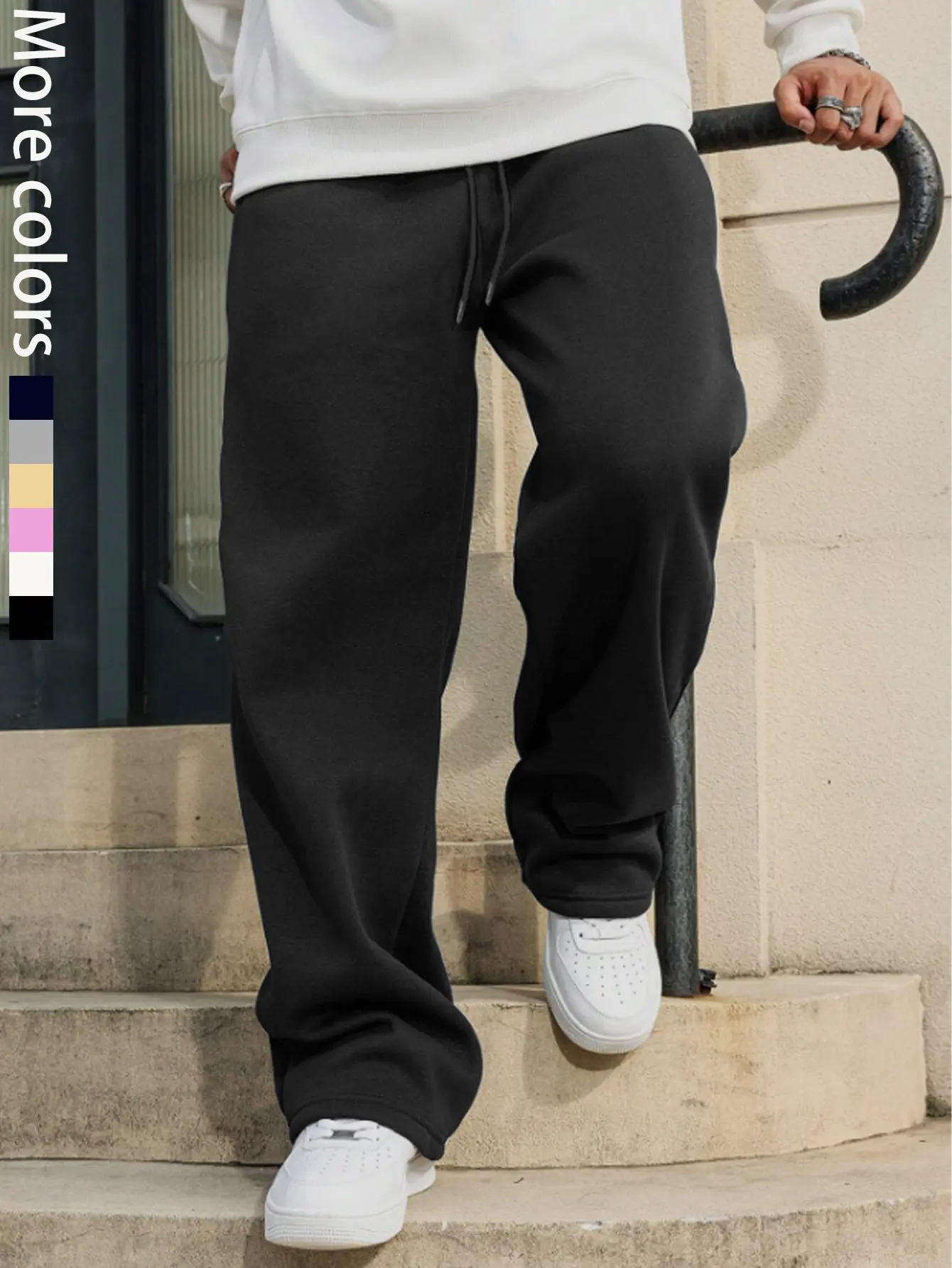 Korean-Style Drawstring Plain Mid-Waist Men's Trouser - Autumn Winter New Casual Relaxed Fit Casual Chic Bottoms, Back to School Menswear