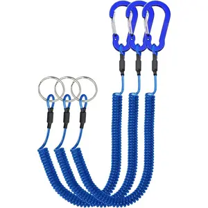 Retractable Safety Coiled Lanyard with Aluminium Alloy Carabiner Clip, Black/Blue/Green/Red//Yellow