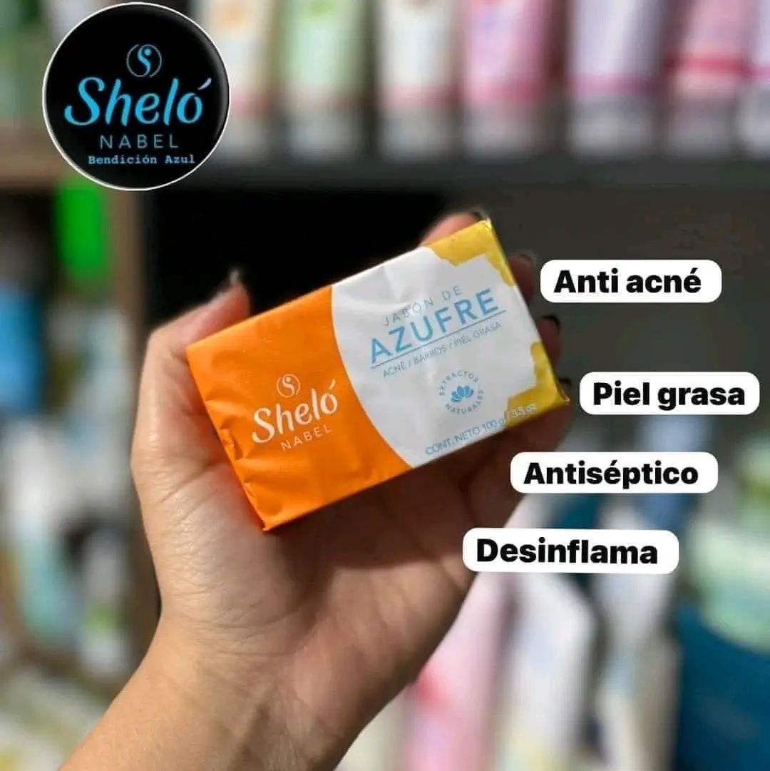 Jabón de Azufre Sheló Nabel - Natural Acne Treatment for Very Sensitive Skin, Reduces Sebum Production, Eliminates Black