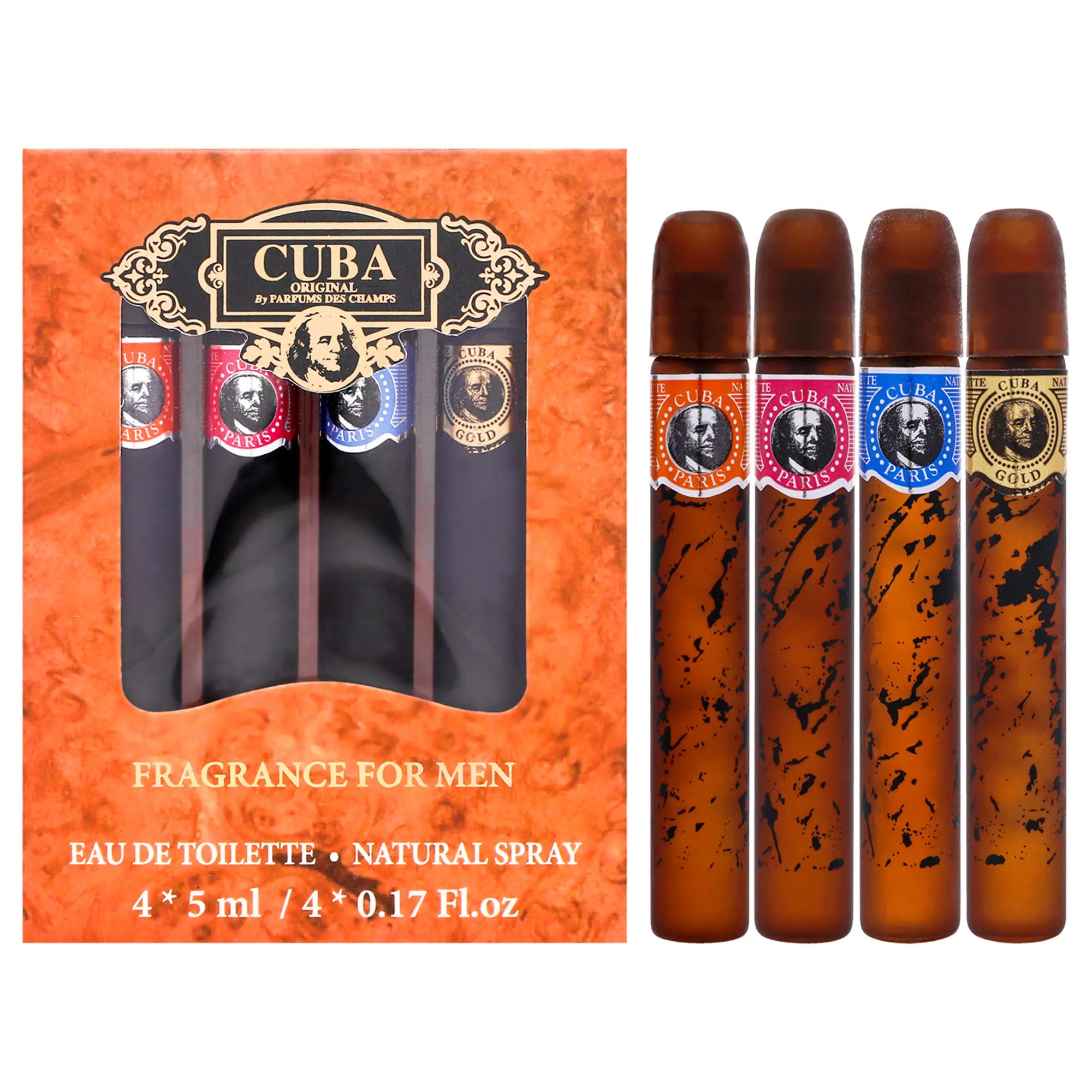 Cuba 4-Pc Mini EDT Set for Men – Gold, Red, Blue & Orange (5ml Each)