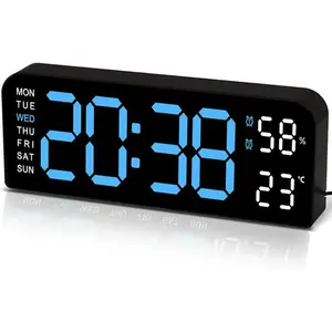 Digital Wall Clock Display, 9.5" LED Wall/Desk Clock for Living Room Decor, Digital Clock with Temperature/DST/Auto-Dimming/Humidity/Dual Alarm/Snooze - 12/24H, °C/°F (White)