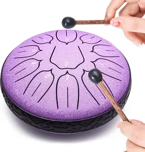 Steel Tongue Drum 6 Inch Hand Drum for Musical Education Meditation Yoga & Chakra Practices 11 Notes D Note Sound Pan Percussion Instrument with High-Alloy Material and Hand-Modulated Design